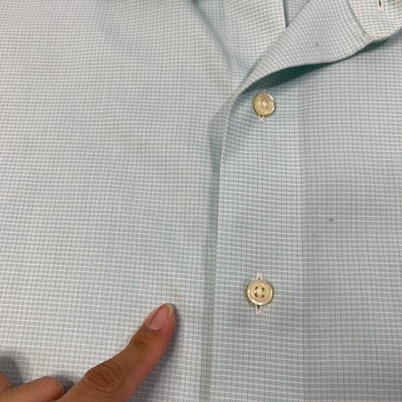 Brooks Brothers Shirt Mens 16.5 Aqua Blue Check Cotton Regent Non Iron Dress - Picture 4 of 10